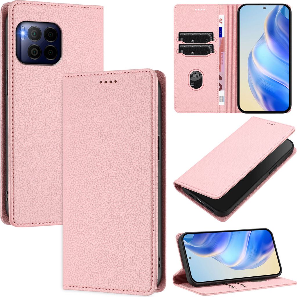 Litchi Leder Handyhülle für T-Mobile REVVL 7 Pro Wallet Kartenfächer Standfunktion Hülle Pink