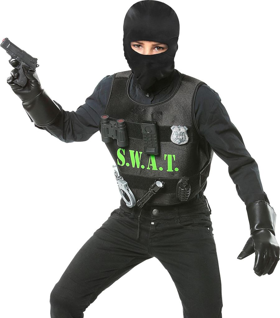 W WIDMANN MILANO Party Fashion 28227 S.W.A.T. Kids Costume Accessories Helmet Gun Radio Black Special Force SEK Carnival Theme Party
