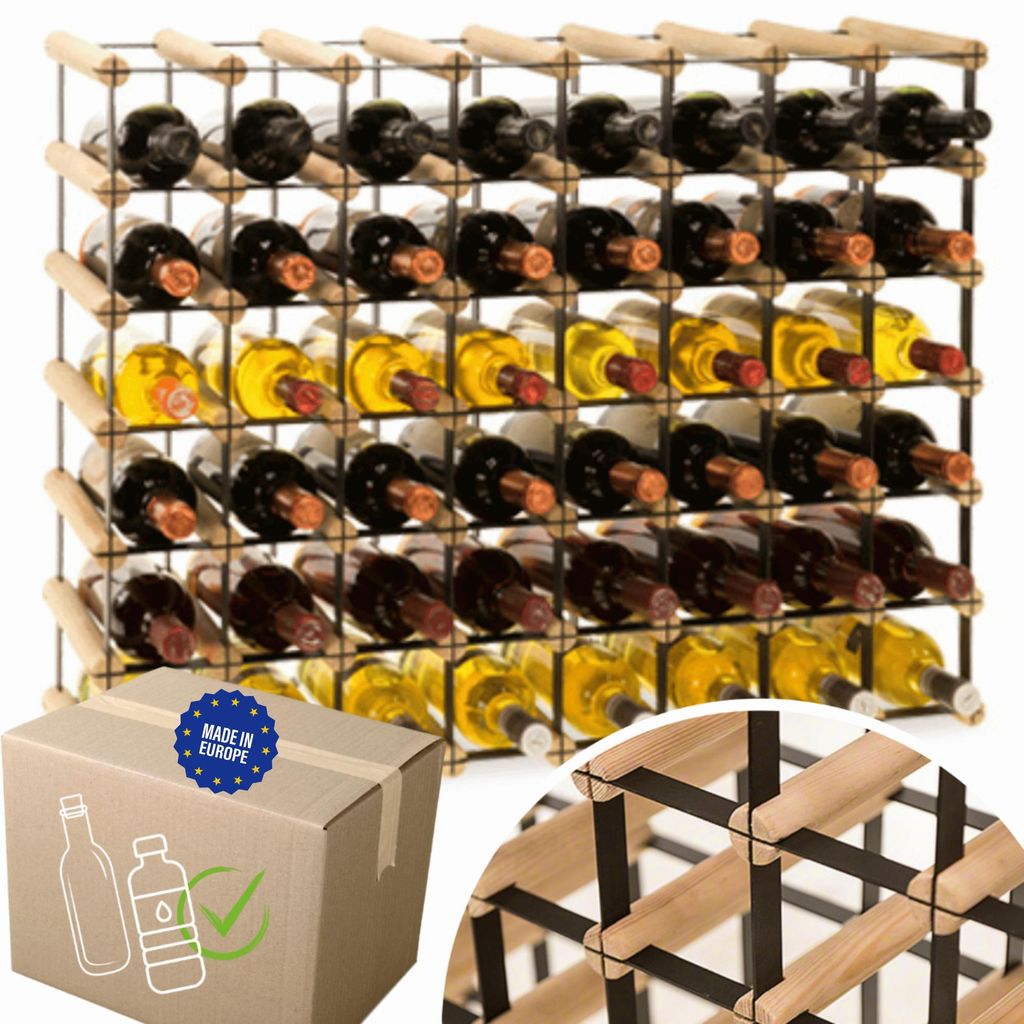 MODO24 Weinregal, 48 Flaschen, Flaschenhalter, Weinständer, Erweiterbar, Holz Metall, Industrial Loft, Küche, 62,5x82,5x25 cm, Natur, RW8