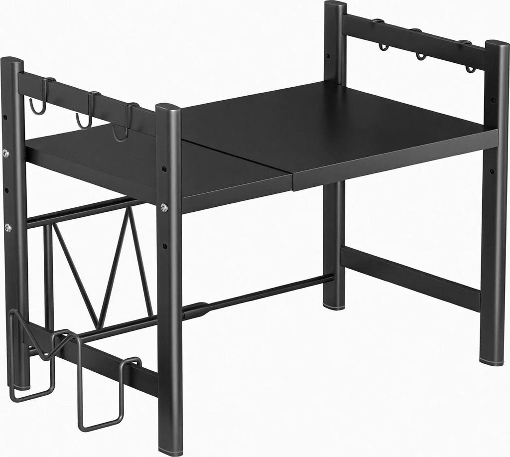 Mikrowellenregal - Küchenständer - Verstellbar/Erweiterbar - Robustes Metall - Für Arbeitsplatte & Drucker - Platzsparend - Schwarz