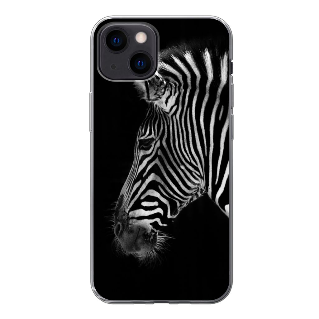 MuchoWow Handyhülle Schutzhülle Hülle für iPhone 13 mini Zebra - Wilde Tiere - Schwarz Silikon Softcase Handy Hülle - Softcase
