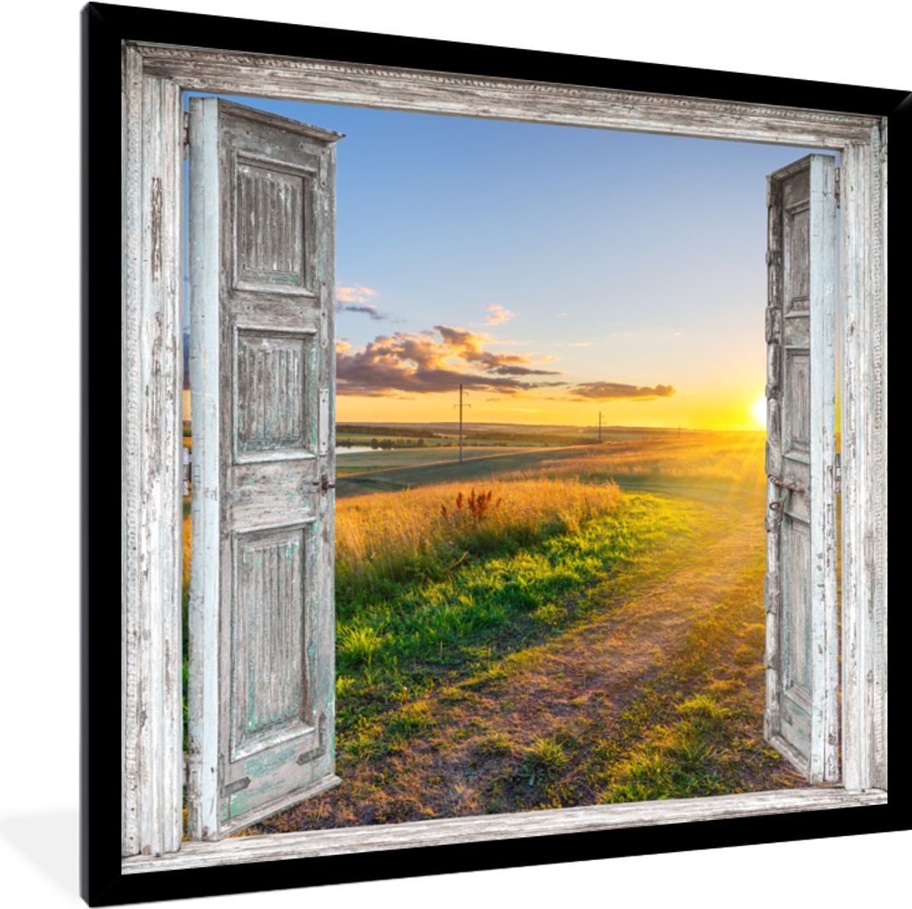 MuchoWow Gerahmtes Poster Aussicht - Landschaft - Landschaft - Sonne 40x40 cm - Poster mit Schwarzem Bilderrahmen Wandposter Rahmen Foto Bilder -...