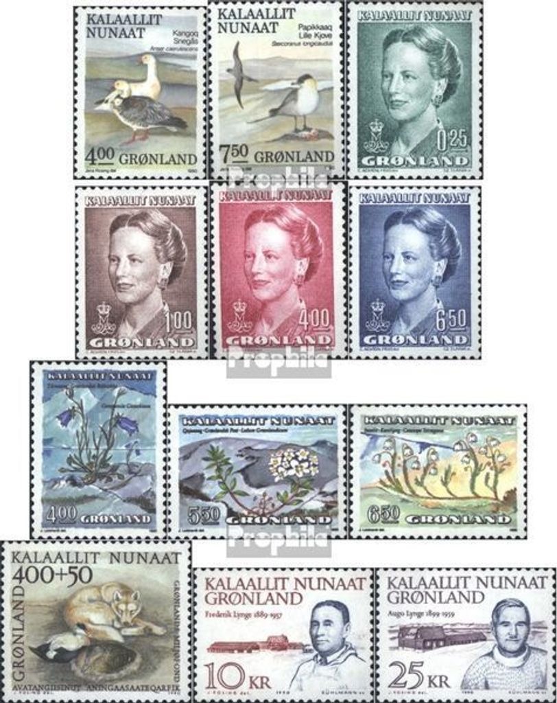 Briefmarken Dänemark - Grönland 1990 Mi 199-210 (kompl.Ausg.) Jahrgang 1990 komplett postfrisch Vögel