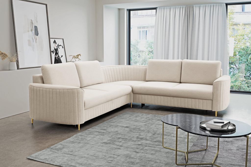 Masseno Ecksofa VELA L-S mit Schlaffunktion L-Form, Sofa mit Bettkasten, Wohnzimmersofa, Couch, Soffa, Bettsofa, Couchgarnitur- Beige, CASTEL 03