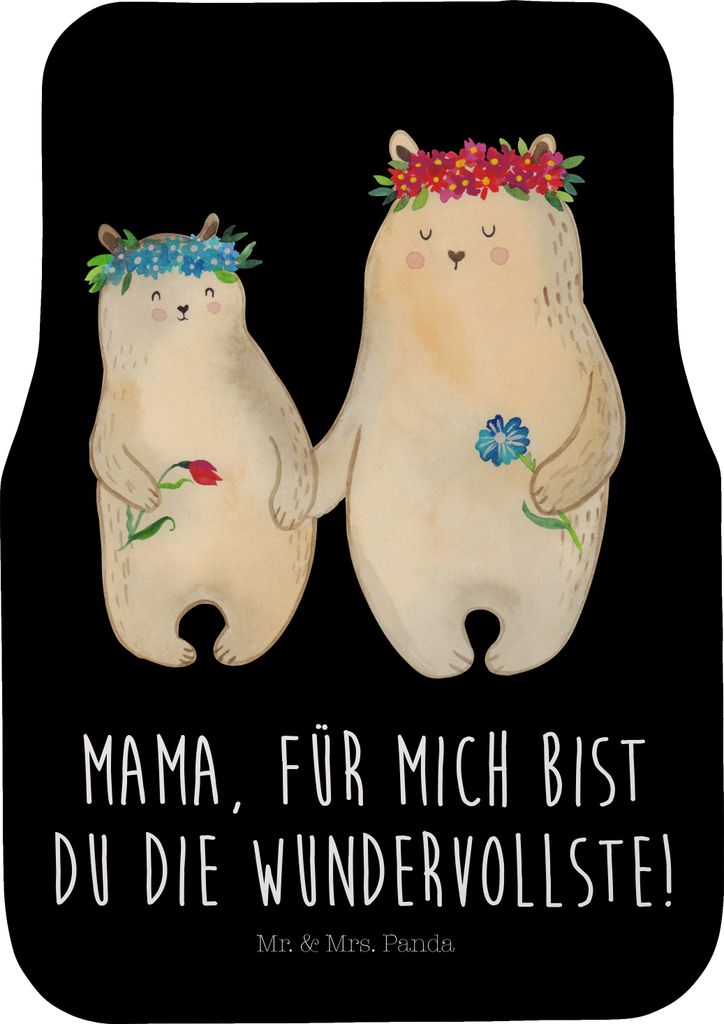 Mr. & Mrs. Panda Auto Teppich Bären mit Blumenkranz - Schwarz - Geschenk, Mama, Auto-Fußmatte, Family, Mutter, Kinder, Fußmatte, Automatte, Für...