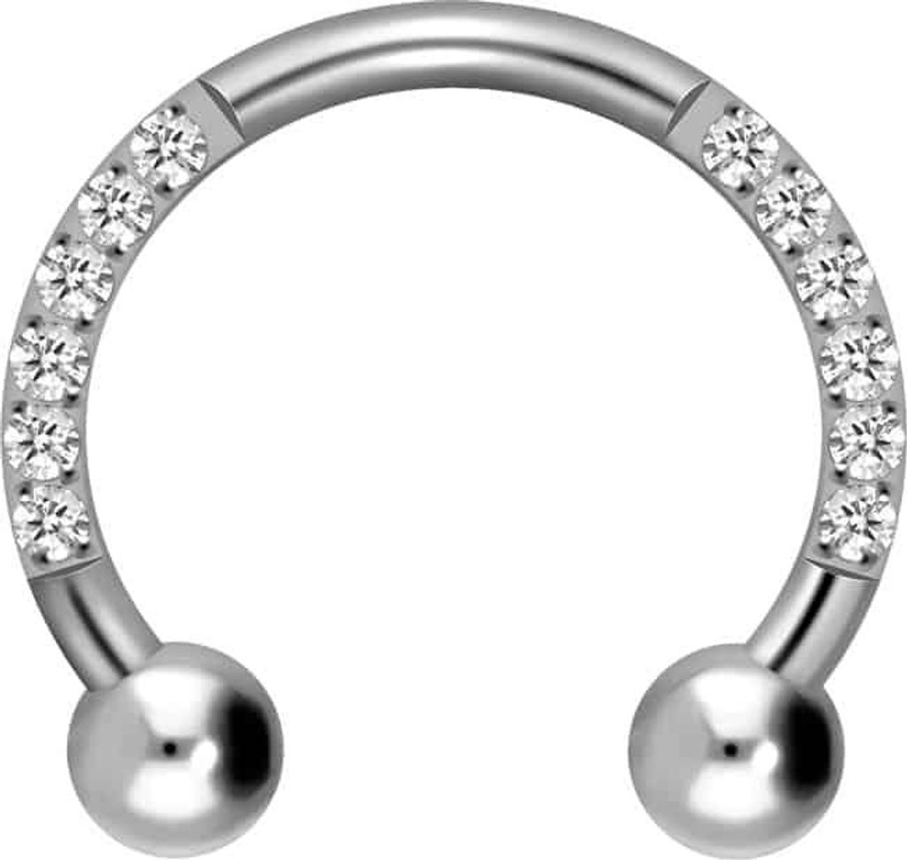 Ohrpiercing, Nasenpiercing, Septum Piercing Titan Hufeisenring EINGEFASSTE KRISTALLE Silber Innendurchmesser: 10 mm