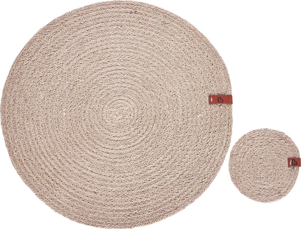 BELIANI 6 Personen Tischset mit Untersetzern Naturfarben Jute Geflochten Rund 35 cm 12-Teilig Handmade Boho-Stil Esszimmer Küche Tischdeko