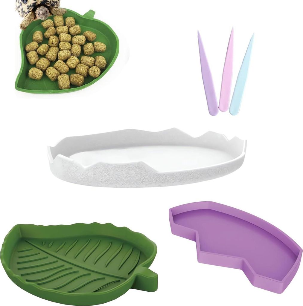 3 Stück Blatt Reptilien Futter- und Wasserschale, Reptilien Schildkrötenfutter, flache Trinkschale, Wasserschale, Fußabdruck Reptilien Wassersch...