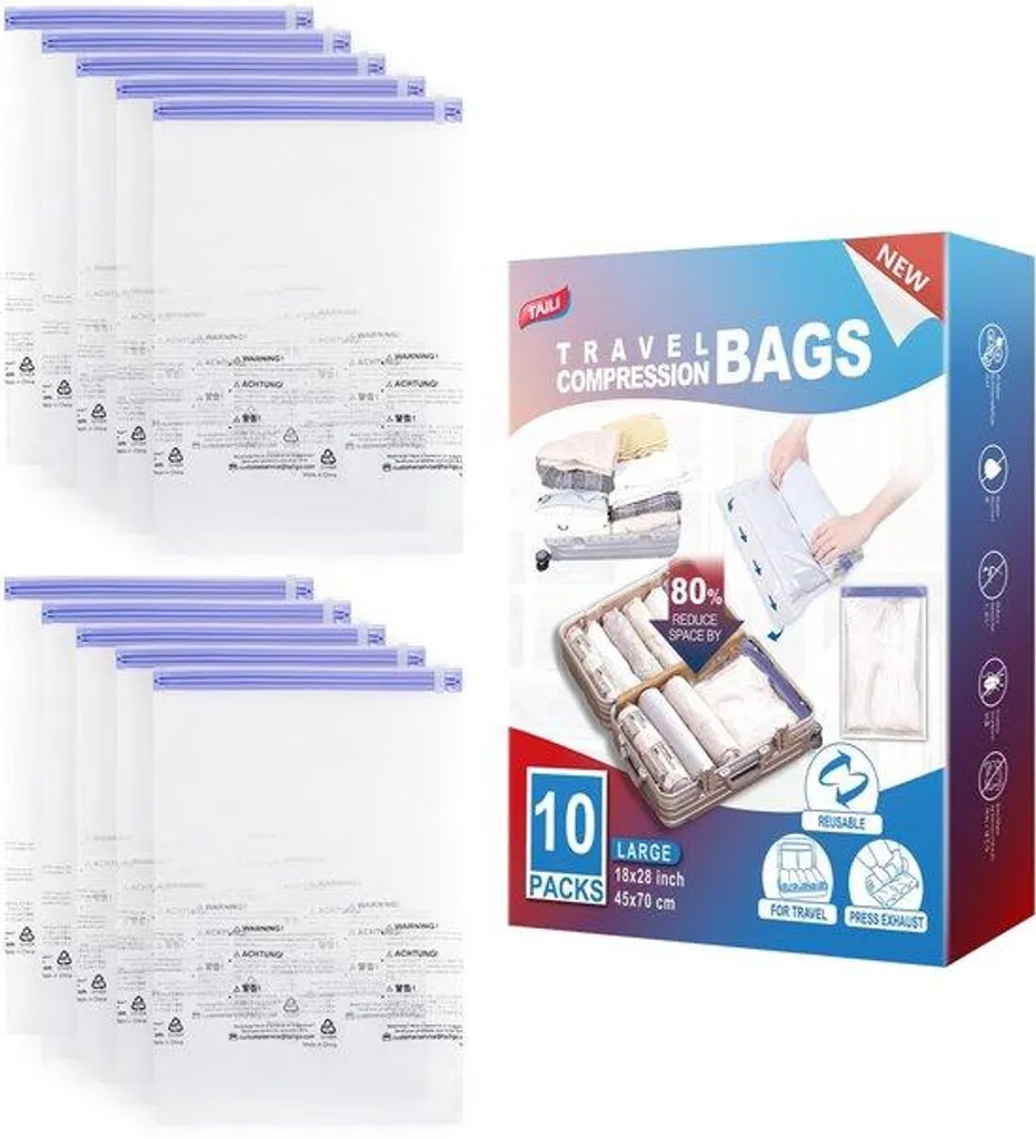 Lot de 4 sacs de rangement sous vide 80x100x38 cm pour couettes et linge