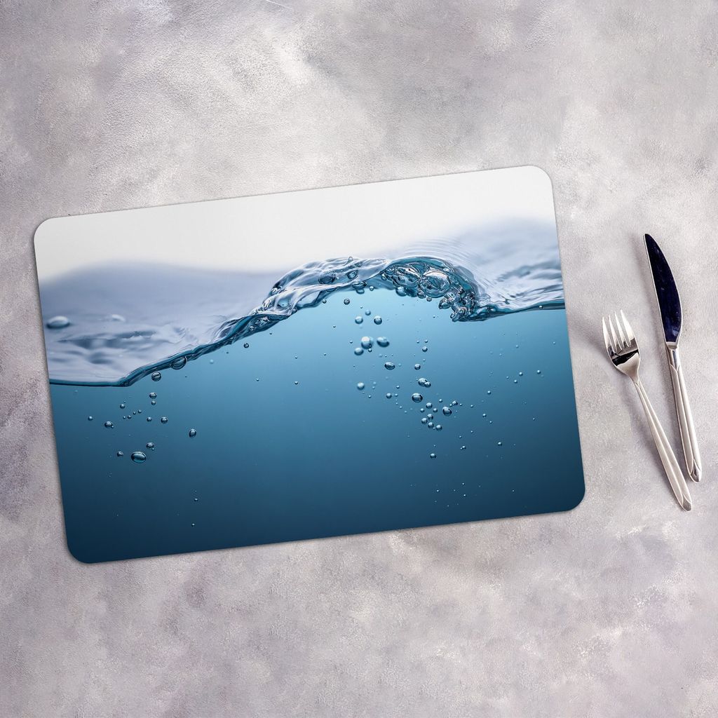 Tischset 6x45x30 cm + 6x10fi cm Platzset Tischmatte Platzmatte Untersetzer - blaue Wasserwelle