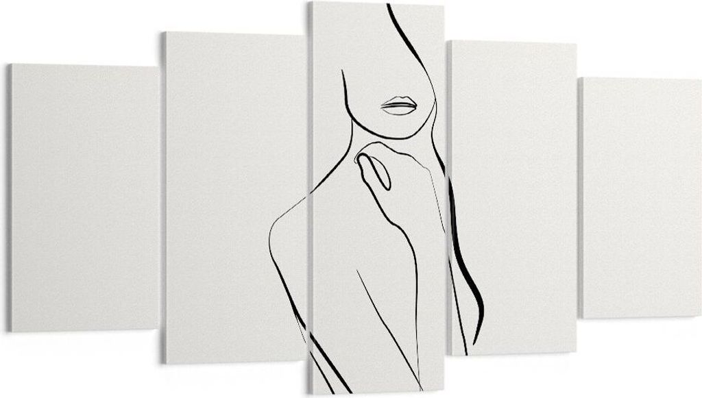 Bild auf Leinwand - Leinwandbild - 5 Teile - Frau Skizze Zeichnung - 160x85cm - Wand Bild - Wanddeko - Wandbilder - Leinwanddruck - Bilder - Wandde...
