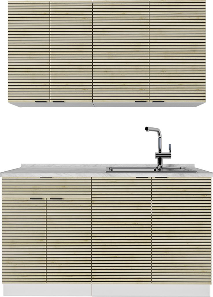 Singleküche Vicco Fame-Line Eiche Paneel/Weiß 140 cm ohne Arbeitsplatte, Model 51564