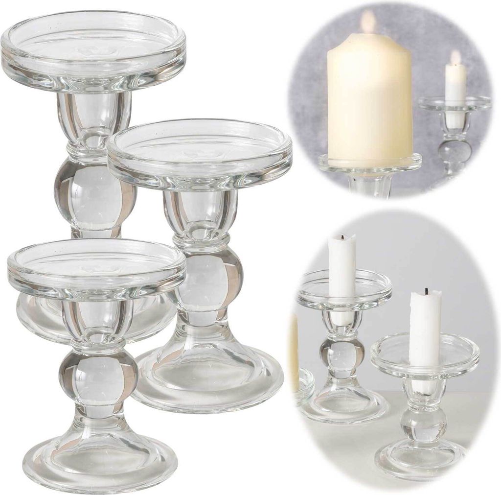 LS-LebenStil 3´er Set Glas Kerzenständer Klar 28cm Produktbild 