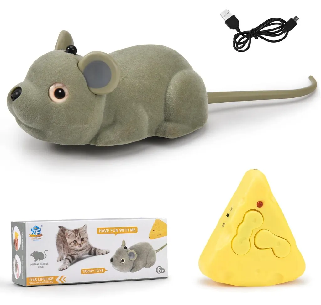 Souris de Jeu pour Chat d'Appartement Électrique et Rechargeable Grise