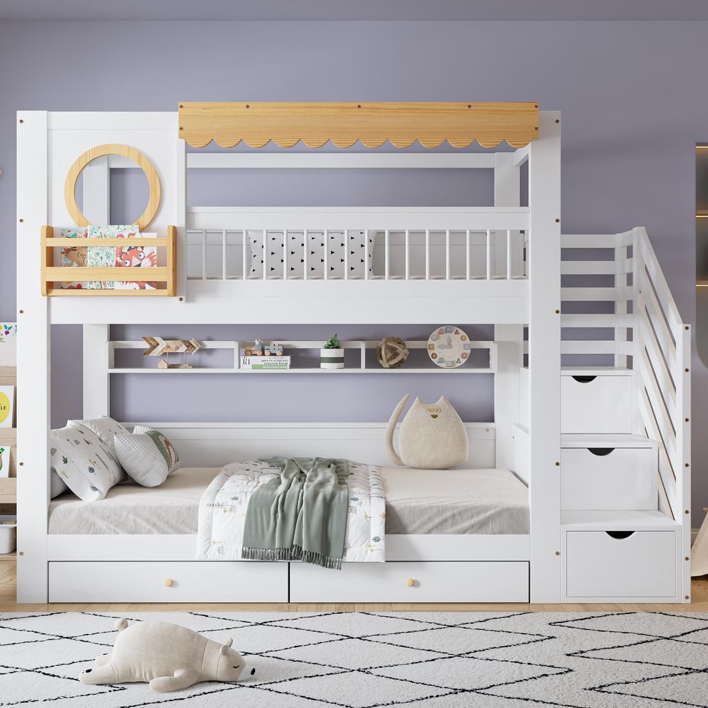 Etagenbett 90x200 cm Kinderbett Kiefer-Holz & MDF Hochbett Produktbild 