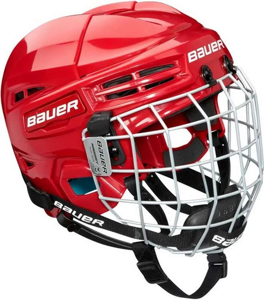 Casque de hockey Bauer rouge débutant enfant avec grille Prodigy Bambini