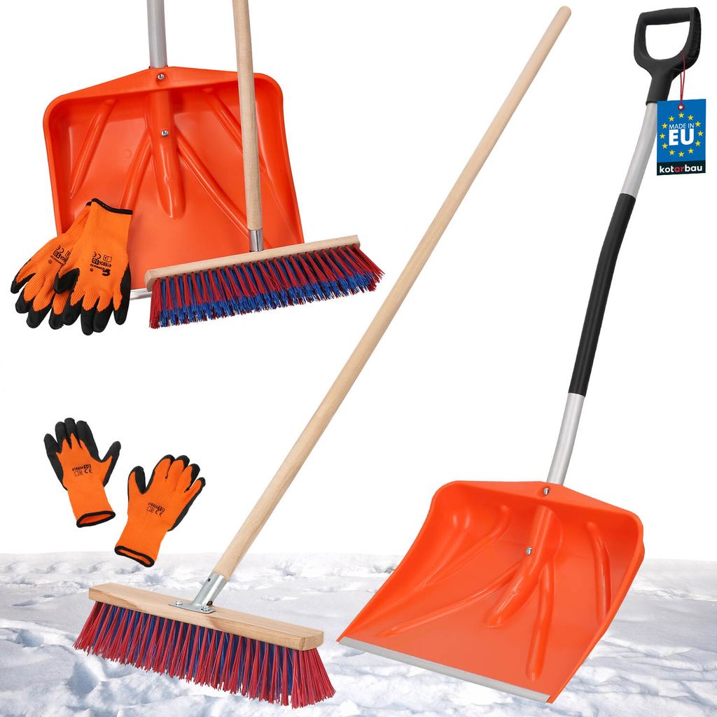 KOTARBAU Set Schneeschaufel mit Aluminiumstiel 137 cm Straßenbesen 43 cm + Handschuhe Schneeschieber Snow Shovel Schneeräumer Gartenbesen mit S...