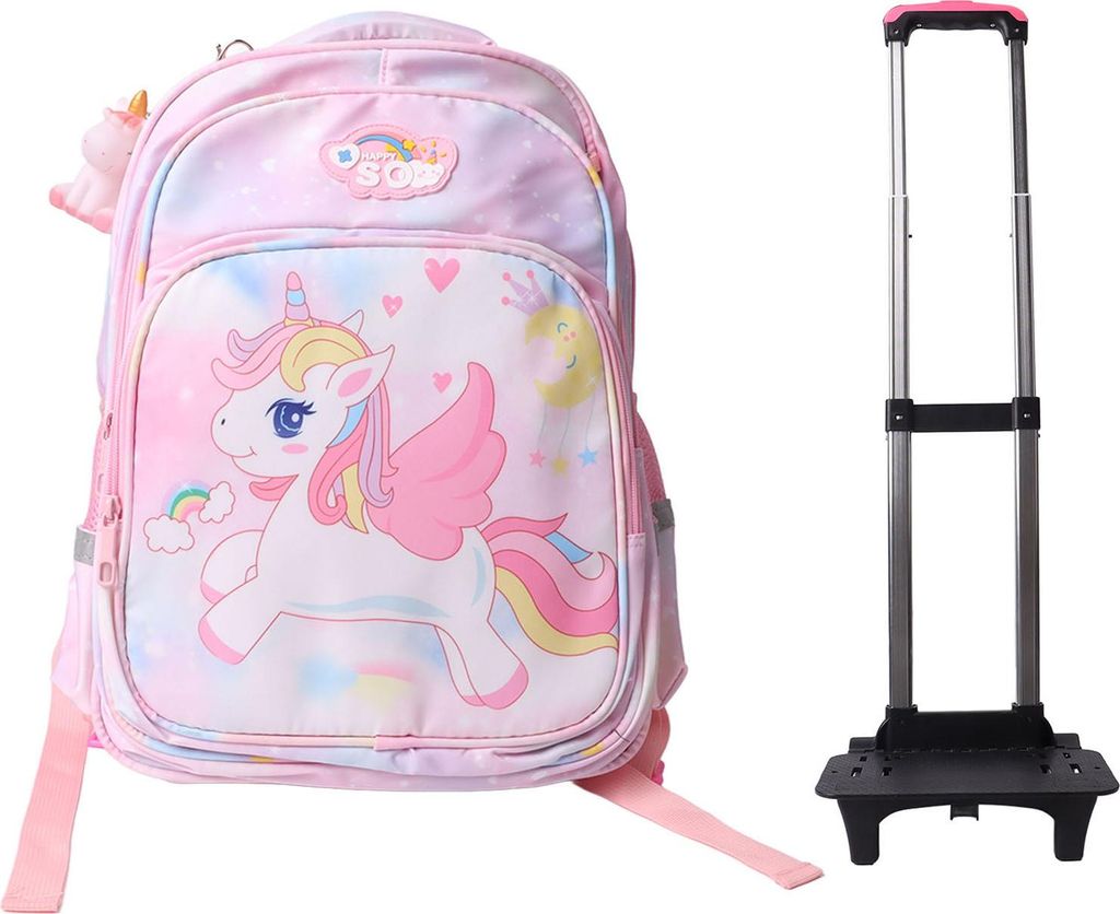 Kinder-Trolley-Rucksack, wasserdicht, reflektierend, arbeitssparend, 2 Rollen, rollende Kinder-Schultasche für Reisen, Rosa
