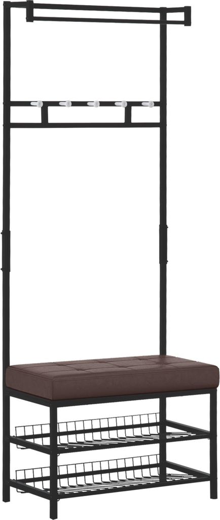 Garderobenständer Kleiderständer mit 5 Haken und Schuhbank mit 2 Ebenen Garderobe aus Metall für Flur, Schlafzimmer, 72,5 x35 x 180cm