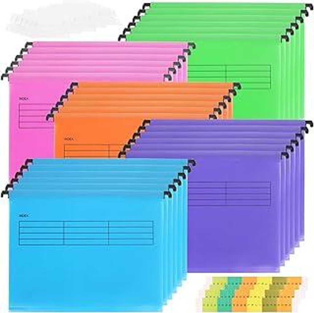 LOPYXBR 30 Stück Hängeregister A4 5 Farben Hängemappen A4 Hängeregister Mappen Kunststoff Hängehefter mit Reitern und Karteneinsätzen für Sc...