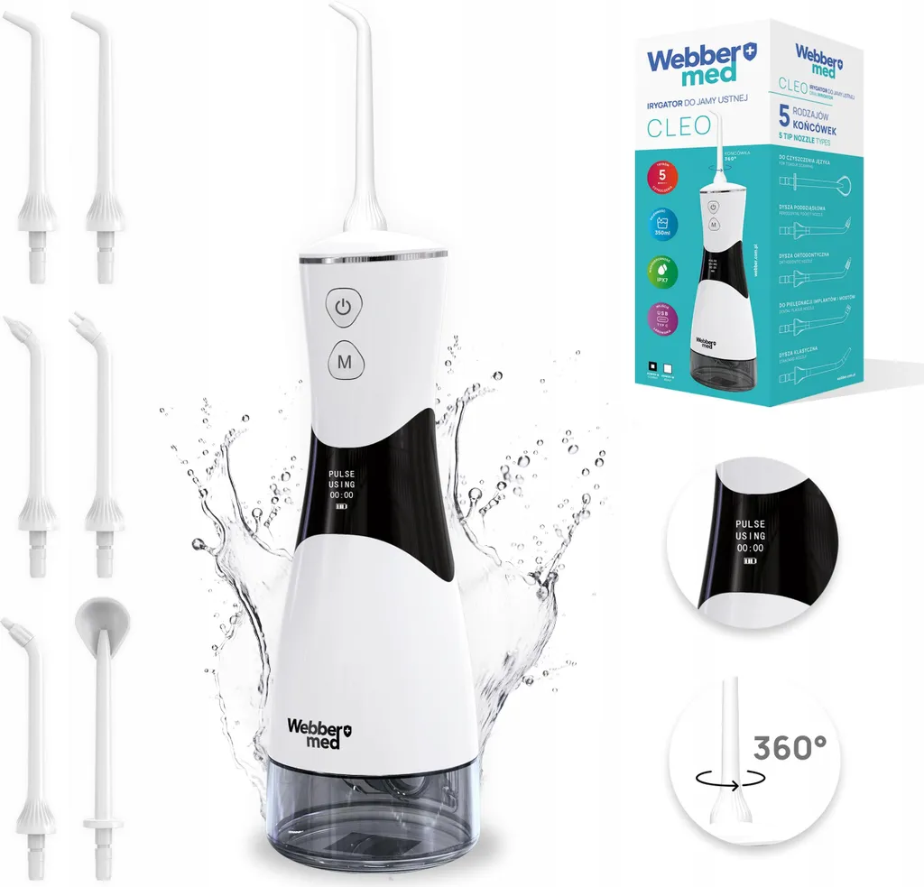 Idropulsore Dentale Webber Cordless: 5 Ugelli e 5 Modalità per Denti Sani