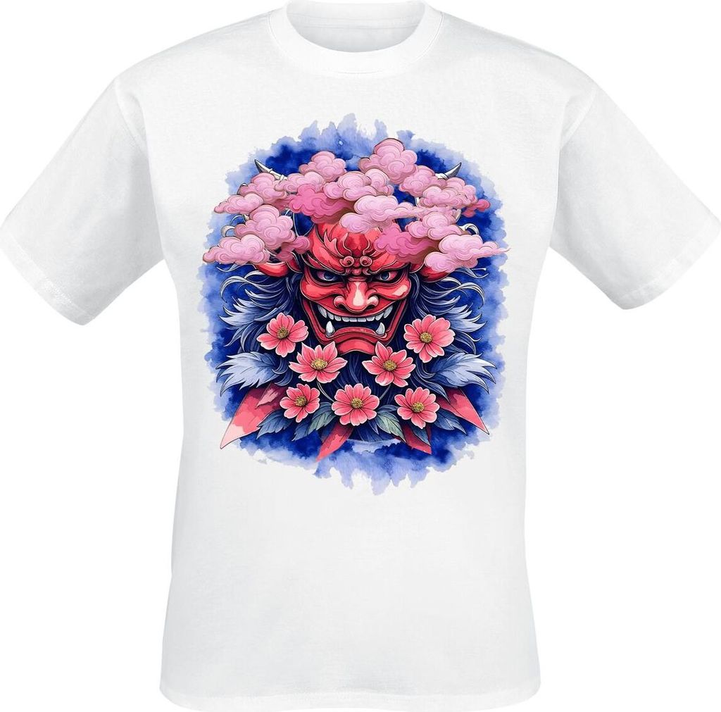 Funshirt T-Shirt Herren Oni Mask - Flower weiß XXL