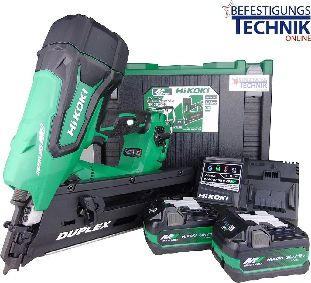 Hikoki NR3675DD WRZ, Nagler, Schwarz, Grün, 4,5 cm, 7,5 cm, Akku, Lithium-Ion (Li-Ion)