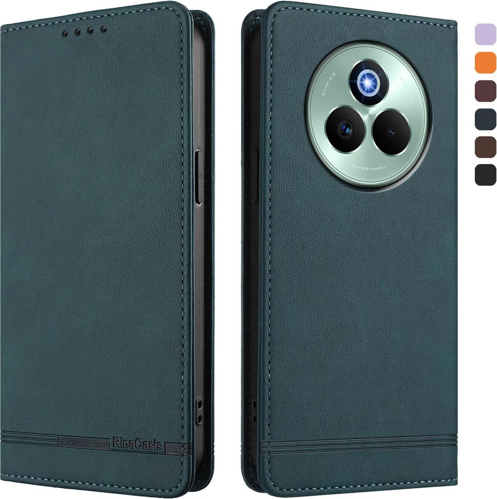 Hülle für Realme P3 Pro, Retro Kunstleder Ständer Klapphülle mit Kartenfächer und Magnetische Grün