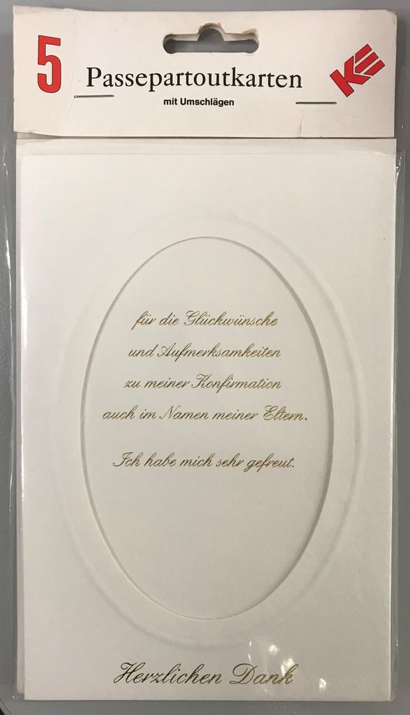 Danksagungskarten zur Konfirmation - Passepartout - Format 11,5 x15cm - 5er-Set - 5 Stück im Topper mit Briefumschlägen