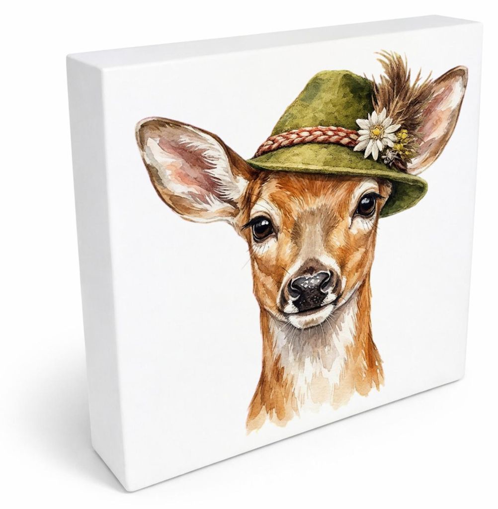Trachtenhut Wald-Tiere Reh Holzbild in 20x20 cm zum Stellen oder Aufhängen