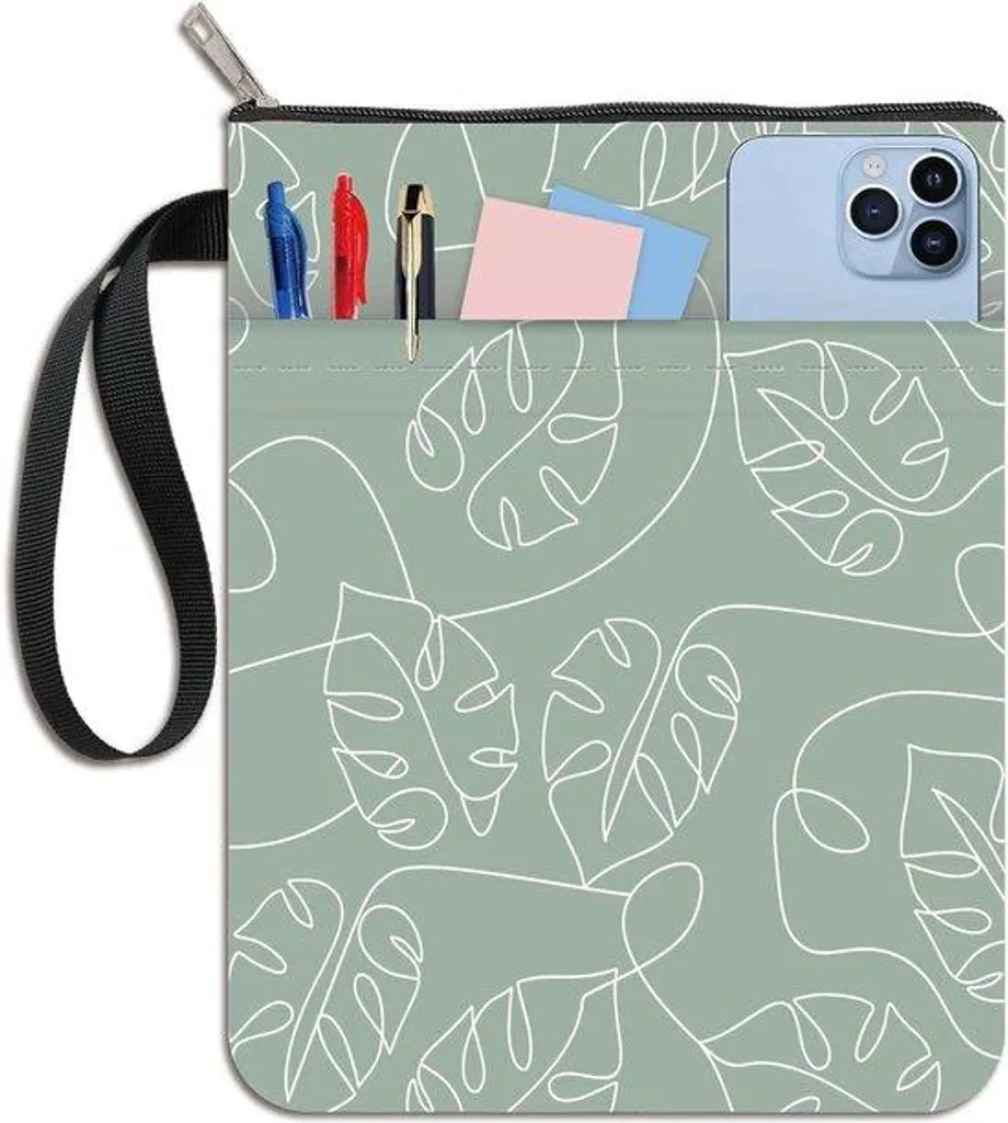 Grande housse livre lavable verte avec zip et compartiment accessoire