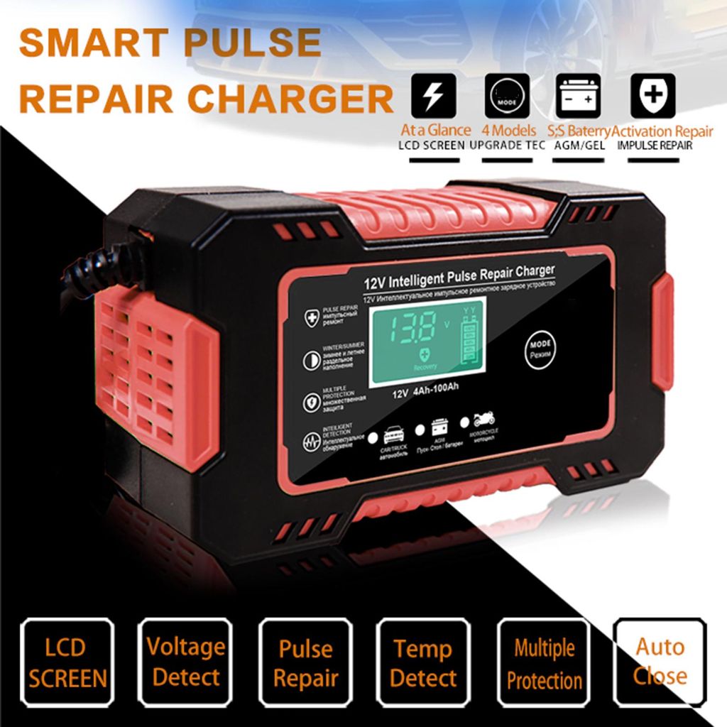 Auto-Batterie-Ladegerät, 12V 6A Smart Automatic Battery Charger Maintainer mit LCD-Display Puls-Reparatur-Ladegerät für Auto, Rasenmäher, Motor...