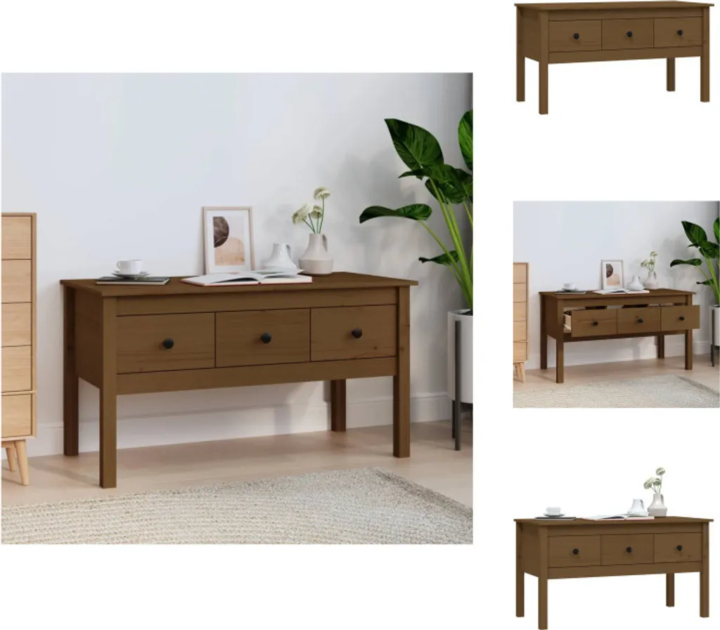 Tavolino Salotto Marrone Miele 102cm in Legno Massello di Pino | vidaXL