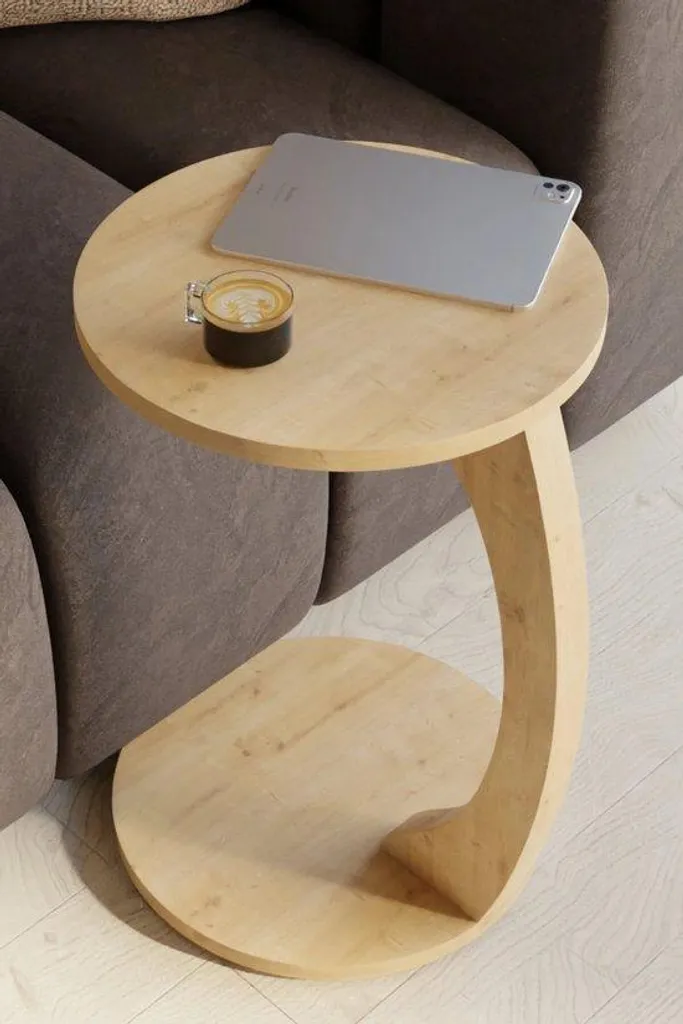 Table de lit pour PC portable Saffier Eiken, chêne et métal sur roues