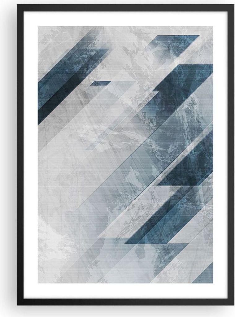 Gerahmtes Poster - Schwarzer Rahmen - Blau Weiß Figuren - 50x70 cm - Wand Bild - Wanddeko - Wandbilder - Kunstposter - Wandposter - Bilderrahmen -...