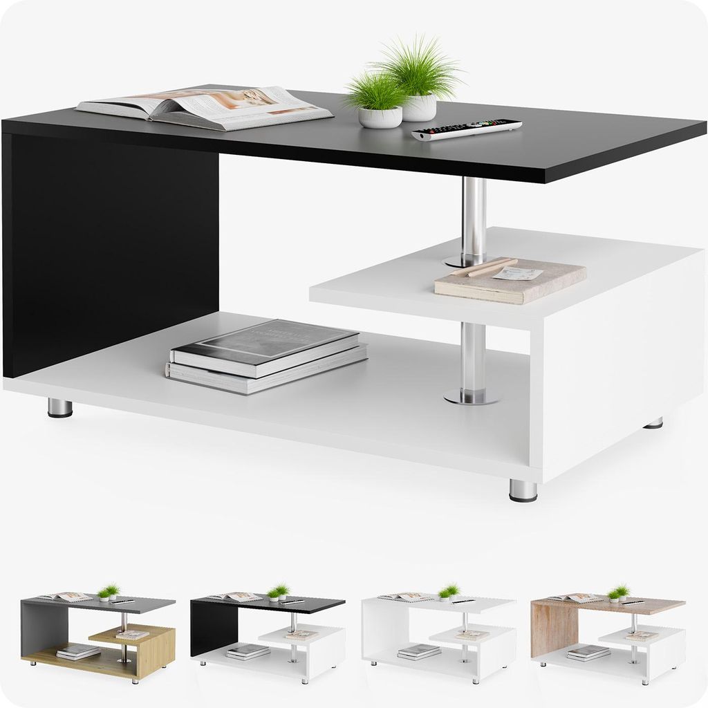 CASARIA® Couchtisch Schwarz Weiß Holz mit Stauraum 95x55cm Produktbild 