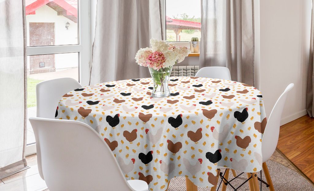 ABAKUHAUS Henne und Küken Runde Tischdecke, Einheimische Vögel, Kreis Tischdecke Abdeckung für Esszimmer Küche Dekoration, 150 cm, Mehrfarbig