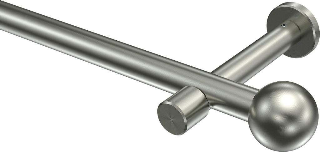 Interdeco Gardinenstange / Vorhangstange Edelstahl-Optik, Typ Prestige Luino (Kugel) ohne Ringe, 20 mm Ø 1-läufig, 100 cm