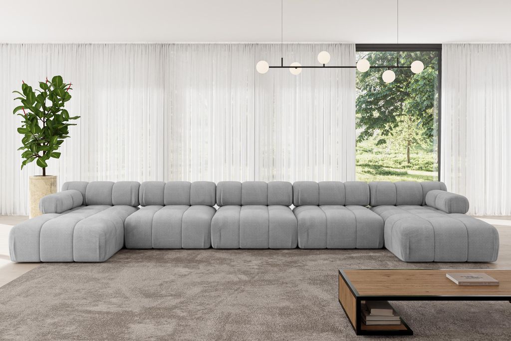 ALTDECOR Modulares Sofa Ecksofa in U-Form - Tesso-U3 - 475x160x70 cm Hellgrau Corner modular Sofa Eckcouch Couch Wohnlandschaft Cauchsofa Polstersofa