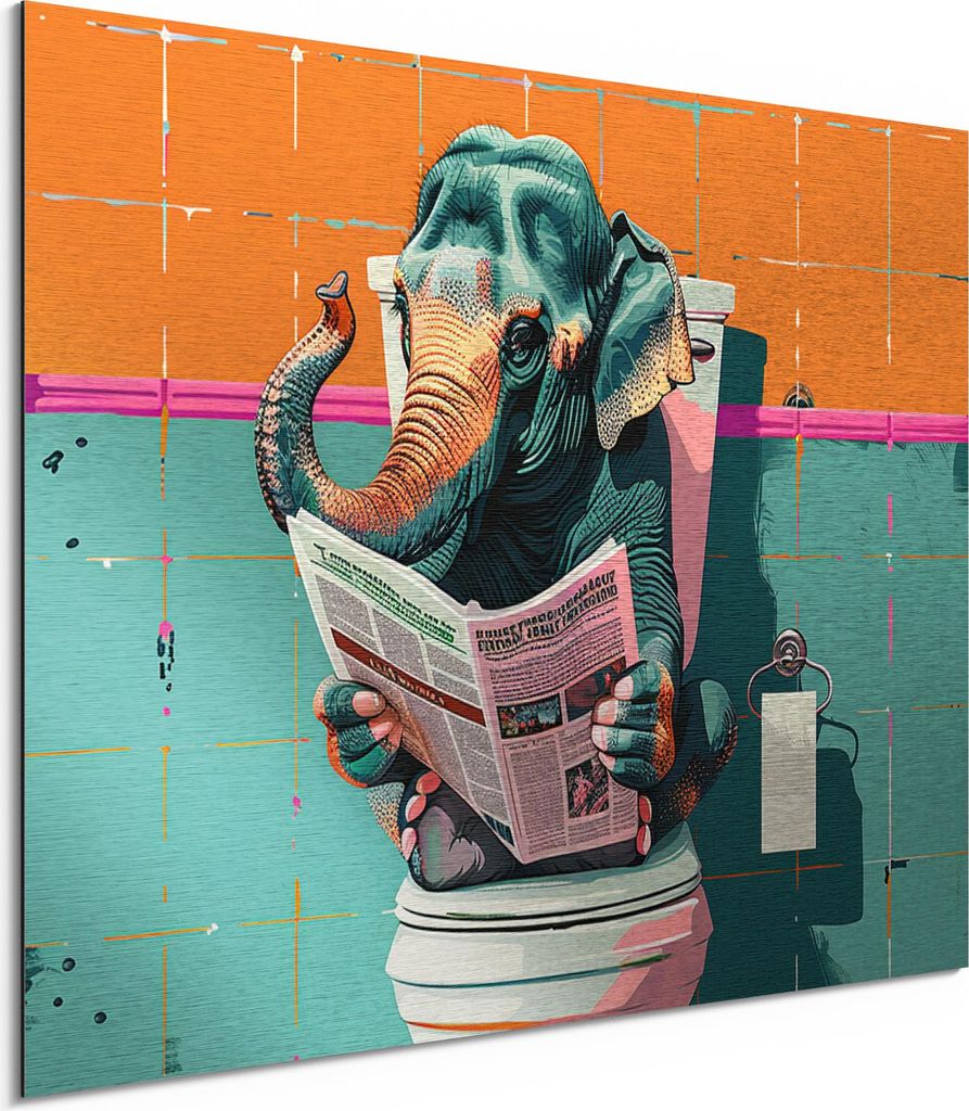 DEQORI Alu-Dibond Bild Silber 80x60 cm 'Elefant macht Druck' Wandbild Metall dünn Design