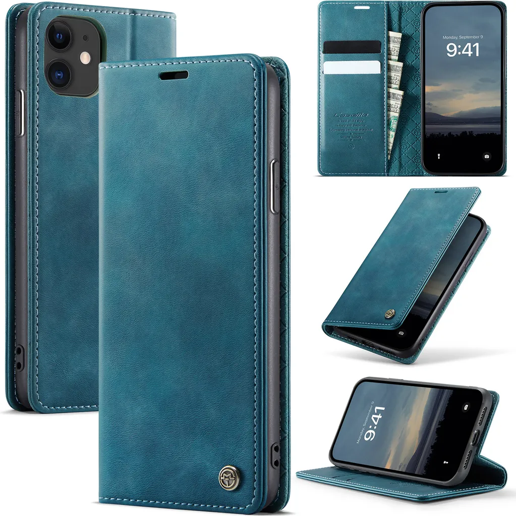 Custodia Elegante iPhone 11 Pelle Blu: RFID e Chiusura Magnetica