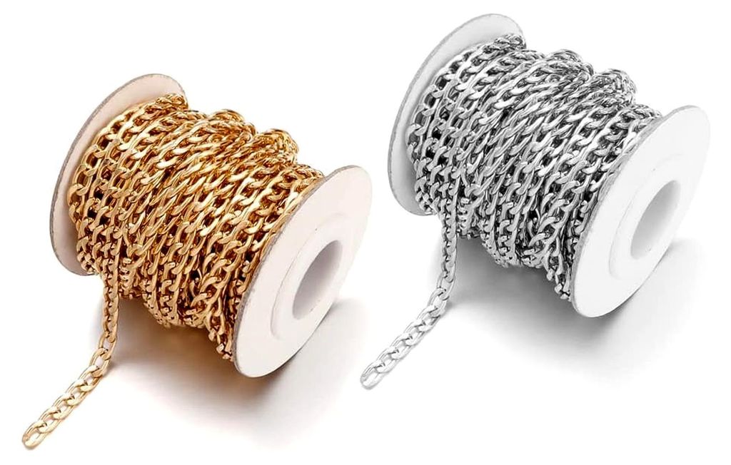 2 Rollen Aluminium-Panzerketten, 10m Gliederketten für Schmuckherstellung, Ketten Basteln, 7x4mm für selbstgemachten Schmuck