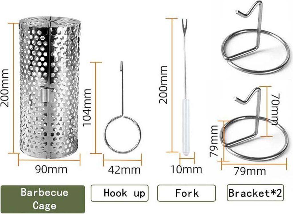 INF Großer Edelstahl Drehbarer Grillkorb mit 360 Grad Rotation und Aufhängung für Outdoor Grillen