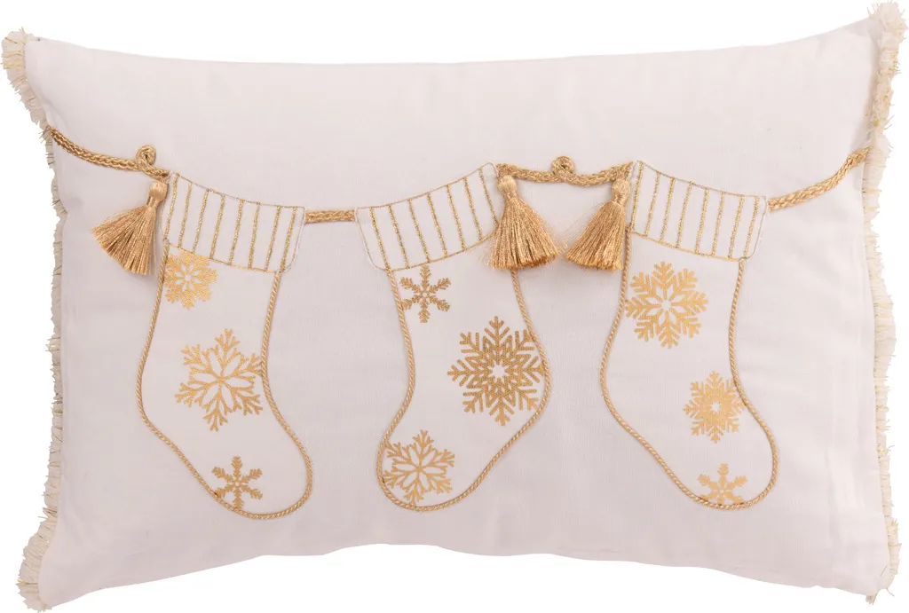 Coussin de Décoration de Noël Blanc et Or - Accessoire Textile J-Line