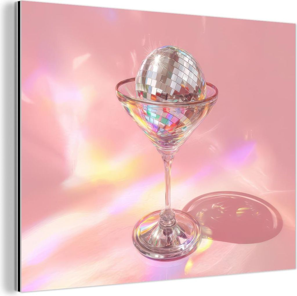 MuchoWow Wanddekoration Metall Metallbild Wandkunst 40x30 cm Martini Glas - Discokugel - Funkelnde Lichtpunkte MuchoWow Aluminium Gemälde - Dekora...