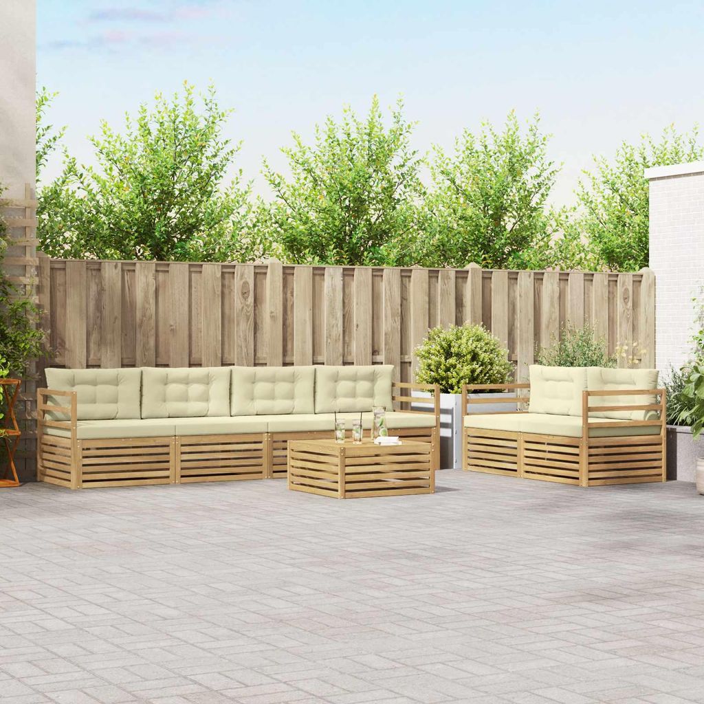 Möbel Outdoor-Sofagarnitur mit Kissen 7 pcs Weiß und Creme PolyesterGartensofas - Gartensofas c3971