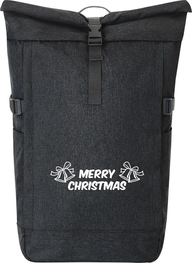 Huuraa Kurierrucksack Merry Christmas Glocken 30-44 Liter Black Melange Fairtrade Rolltop Rucksack Geschenkidee