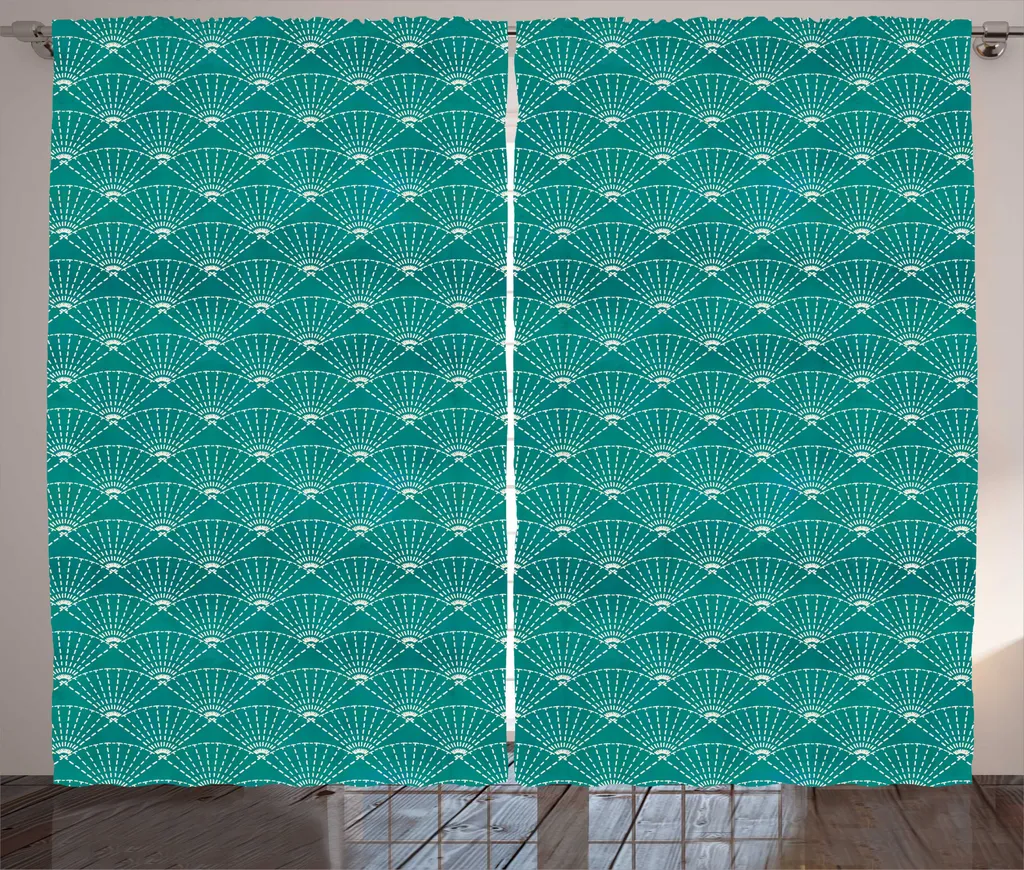 Paire de rideaux universels de salon au style japonais bleu sarcelle 280cm