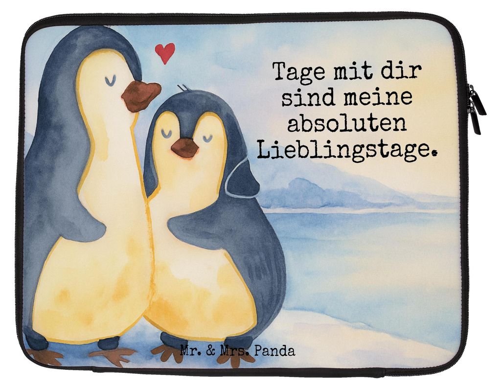 Mr. & Mrs. Panda Laptop Hülle Pinguin umarmen Design 27 x 36 cm - Weiß - Geschenk, Hochzeitstag, Laptoptasche, Sleeve, Notebook Tasche, Laptophü...