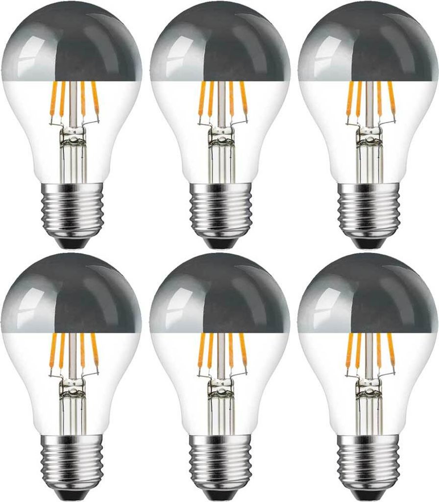 6 x LED Filament Kopfspiegel Silber Birnenform 8W = 60W E27 806lm warmweiß 2700K